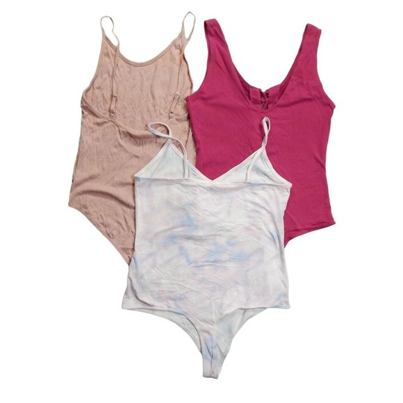 PacSun Bodysuits Womens  3 PC Spaghetti Strap  Pink Peach Tie Dye Size L - Picture 2 of 9